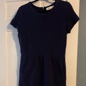 Vineyard Vines Ribbed Ottoman Dress navy & white with pockets and zip back